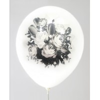 White - Black Rose Design Printed Balloons